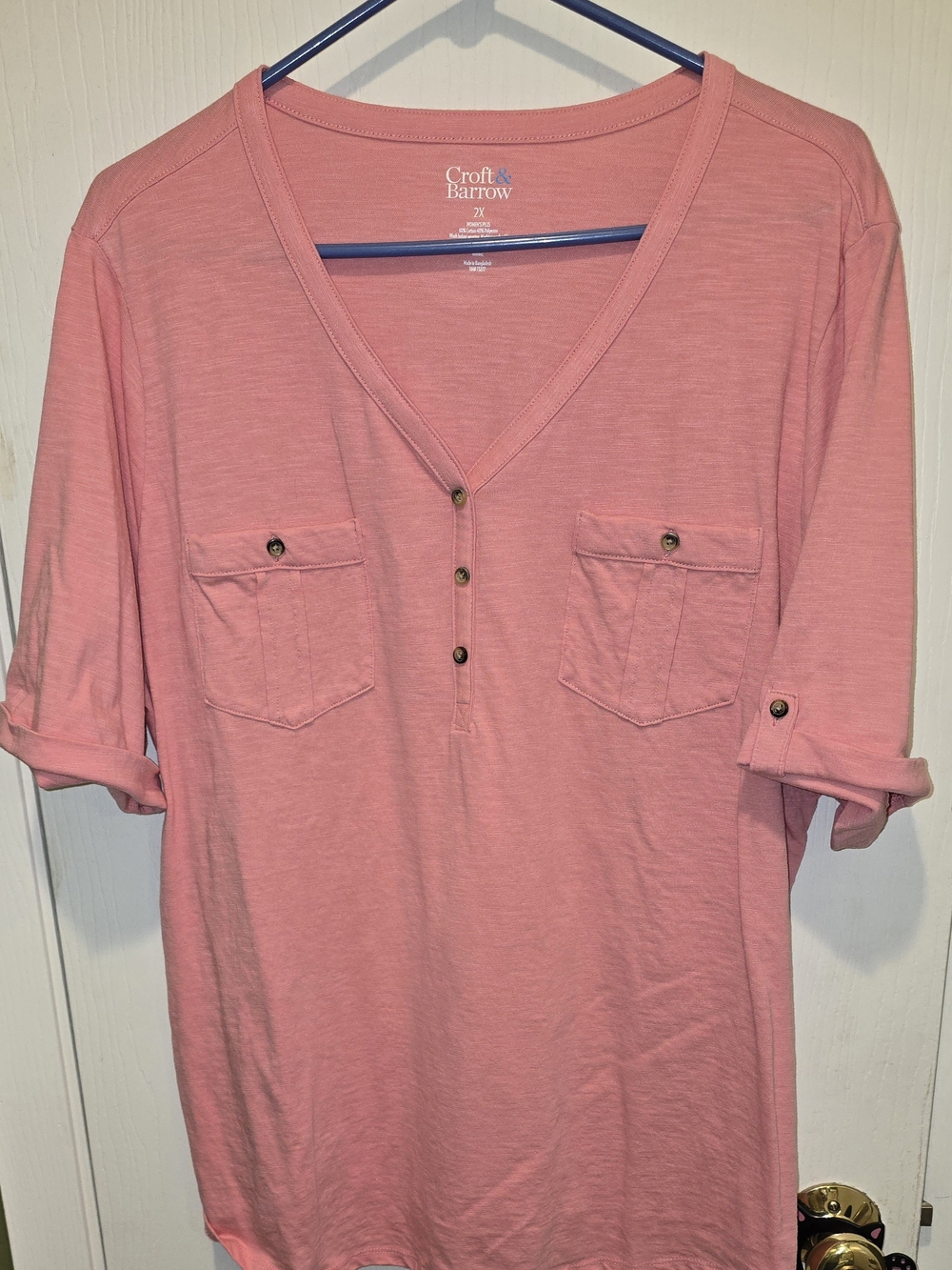 croft & barrow Melon V-Neck Henley Tunic with Chest Pockets